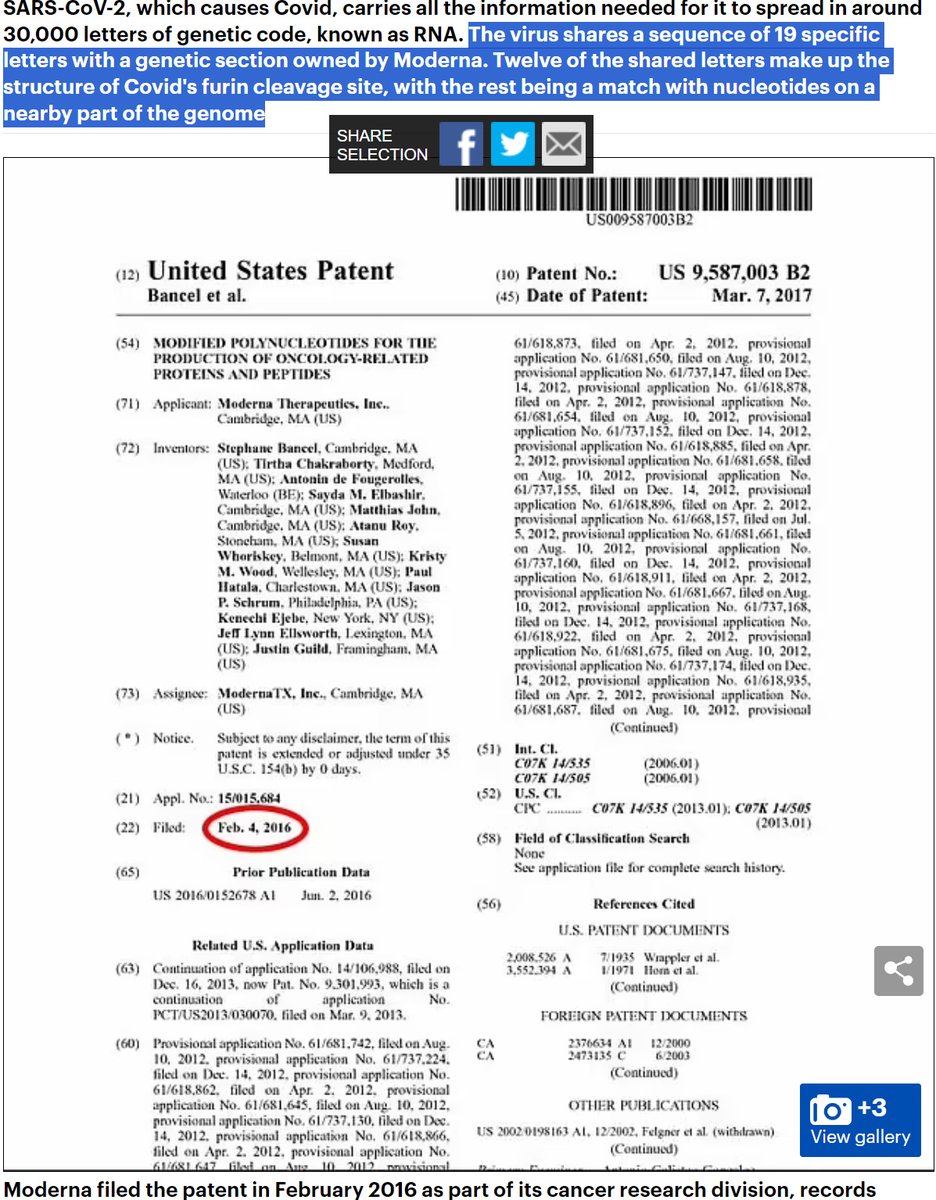 🦇🦠🇨🇳🧪 : Within hours of the news of Moderna having a 2016 DNA patent contained in the furin cleave of covid-19, Putin invaded Ukraine.

The Russian invasion successfully buried the story.

Why does this matter?

The furin cleave site is the part of the virus spike protein that
