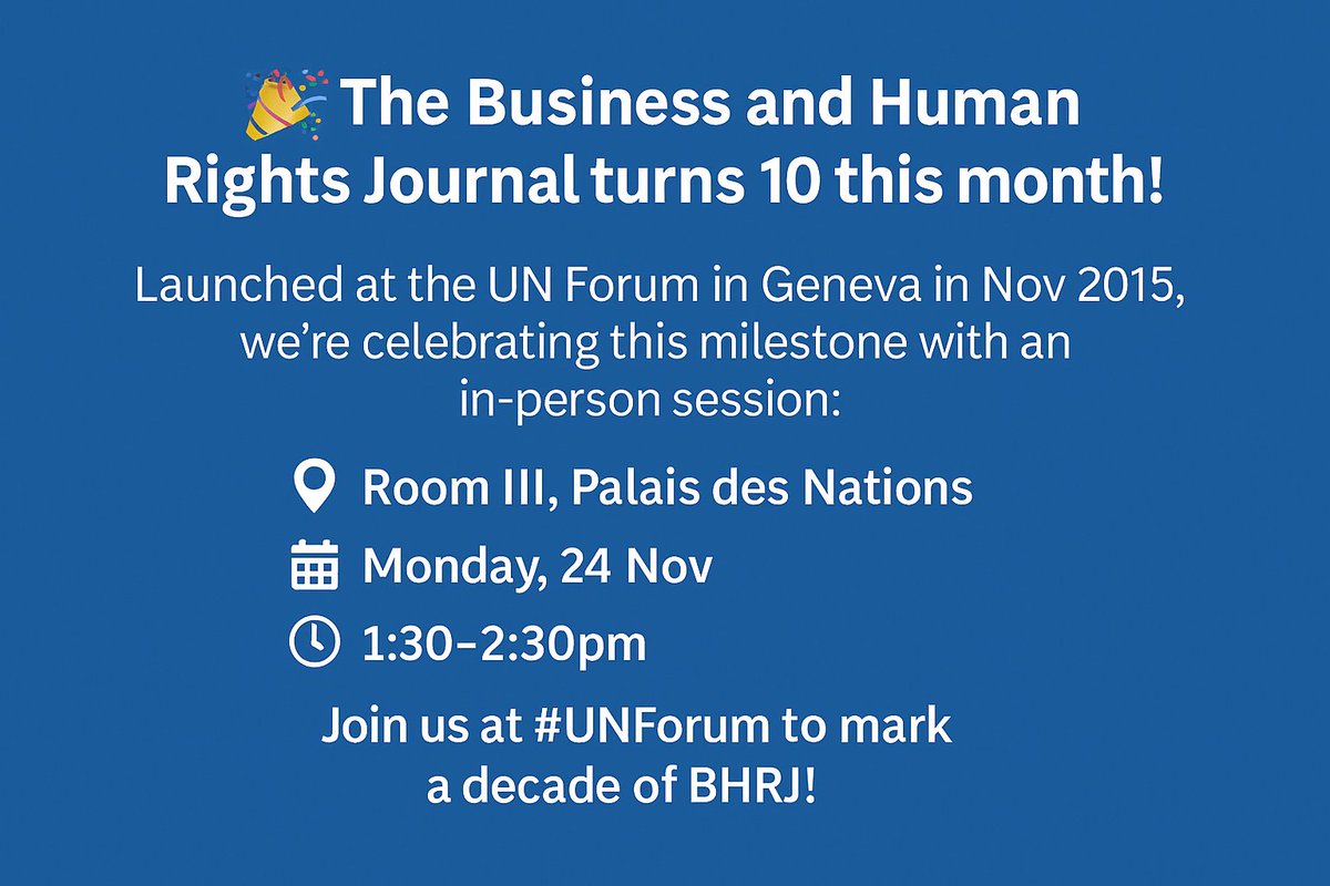 BHRJournal's tweet image. Planning to attend the UN Forum in Geneva? Join this in-person session on Monday, 24 Nov, from 1:30 to 2:30 pm in Room III at the Palais des Nations. If you don’t have a UN Forum badge, please register here:  indico.un.org/event/1020678/