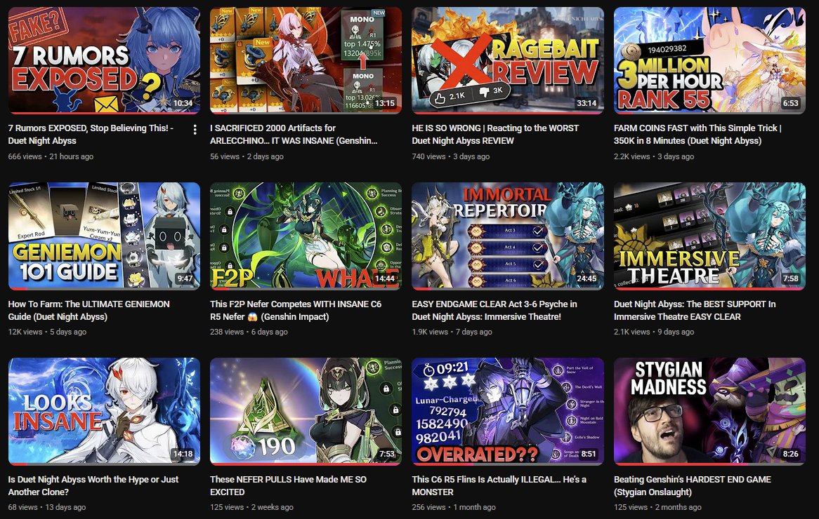 I Obviously love playing Genshin Impact, but no matter how much I improved my content there, As you can see I get 0 views, and with DNA, I have in my 4 years of content creation for games, never had such success. It sucks, I don't know why with Genshin its so bad but here I come.