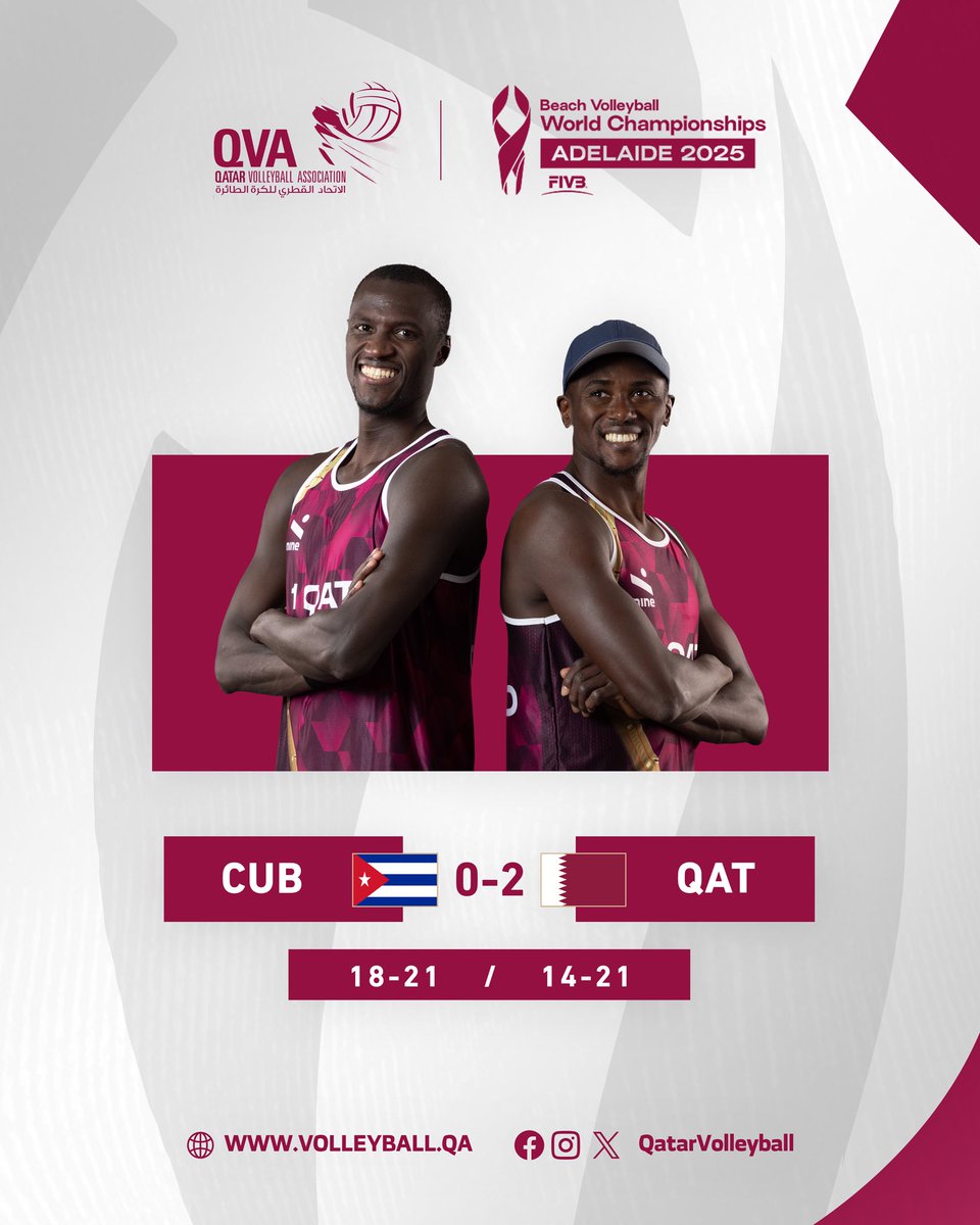ثنائي#الأدعم شريف يونس وأحمد تيجان يفتتحون مشوارهم في بطولة العالم للكرة الطائرة الشاطئية – أديلايد 2025 بالفوز بشوطين نظيفين على كوبا (2–0)
#Qatar #BeachVolleyball