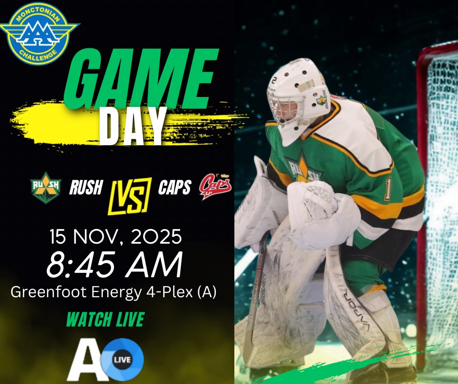 sydmitsuRUSH's tweet photo. IT’S GAME DAY!
An Early morning game to end our round robin play at the Monctonian!
🆚 U18 Office Interiors Caps
⏰ 8:45am
📍 Greenfoot Energy 4-Plex (A), Moncton
🎥 AO Live ( https://t.co/h66lehZG7v )
#feeltherush #gameday #monctonian https://t.co/0E1wokse03