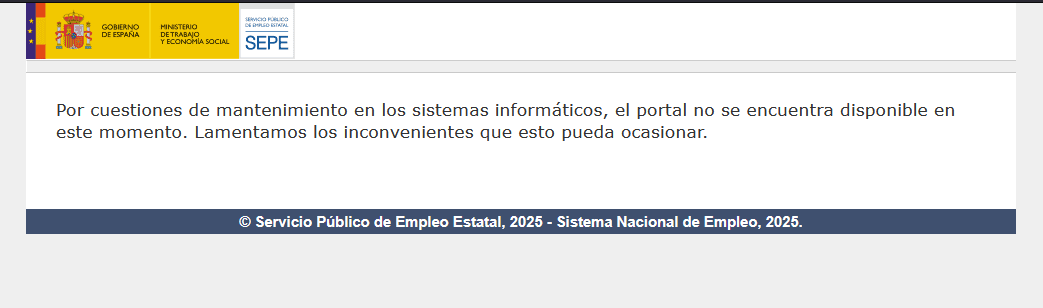 ⚠️ Si hoy pensabas hacer alguna gestión, no vas a poder al menos de momento. El portal del #SEPE se encuentra en mantenimiento