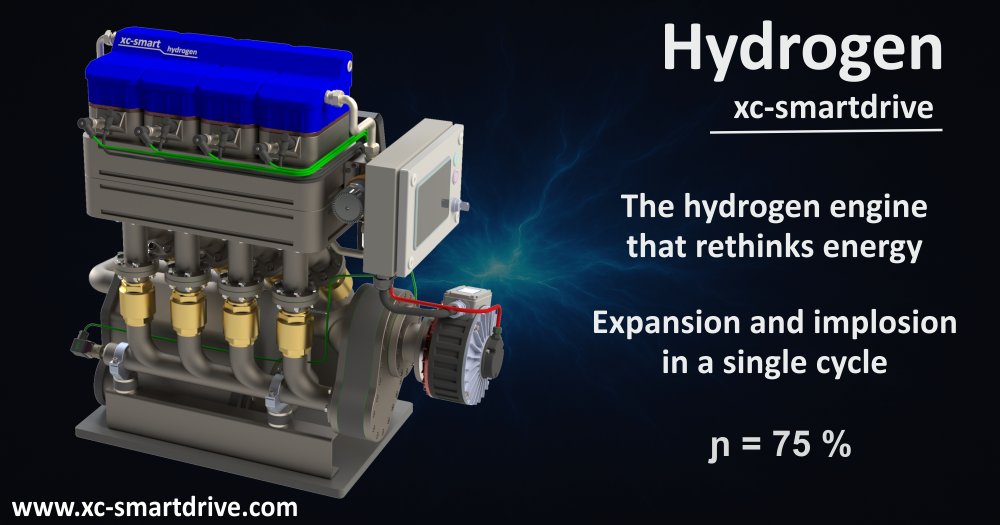 R_Preiss's tweet photo. The Hydrogen xc-smartdrive is a novel hydrogen engine that rethinks how energy is converted.

It combines expansion and implosion within a single cycle – enabling high efficiency, quiet operation, and a completely new thermodynamic concept.

https://t.co/W47SLR5Kkk https://t.co/Va3pZgPuXL