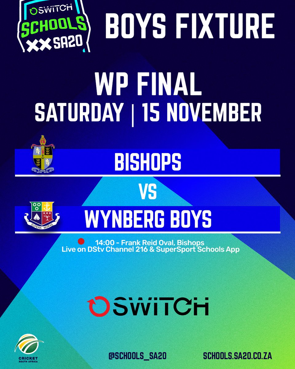 𝐅𝐈𝐗𝐓𝐔𝐑𝐄 𝐀𝐋𝐄𝐑𝐓 🚨

It's the defending National #SwitchSchoolsSA20 champions, Bishops, going up against newcomers Wynberg Boys in the WP Boys Phase 1 Final 🏏