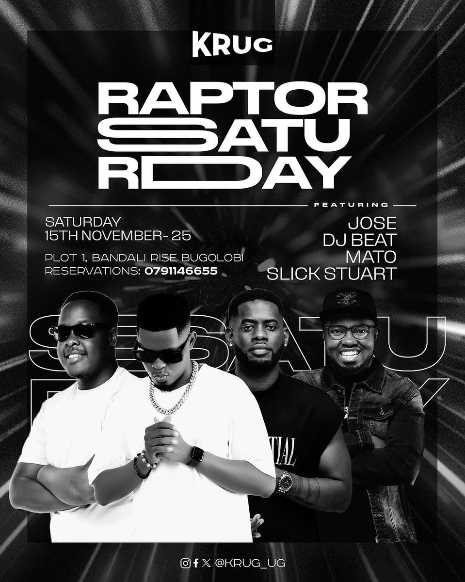 Raptor Saturday is officially in motion tonight and <a href="/Djbeats_UG/">Dj Beats UG</a> is on the decks.

<a href="/krug_ug/">KRUG UG</a> is the venue as we turn the weekend into a full-force.🔥

#Realdeejays | #MrLetTheMusicSpeak
