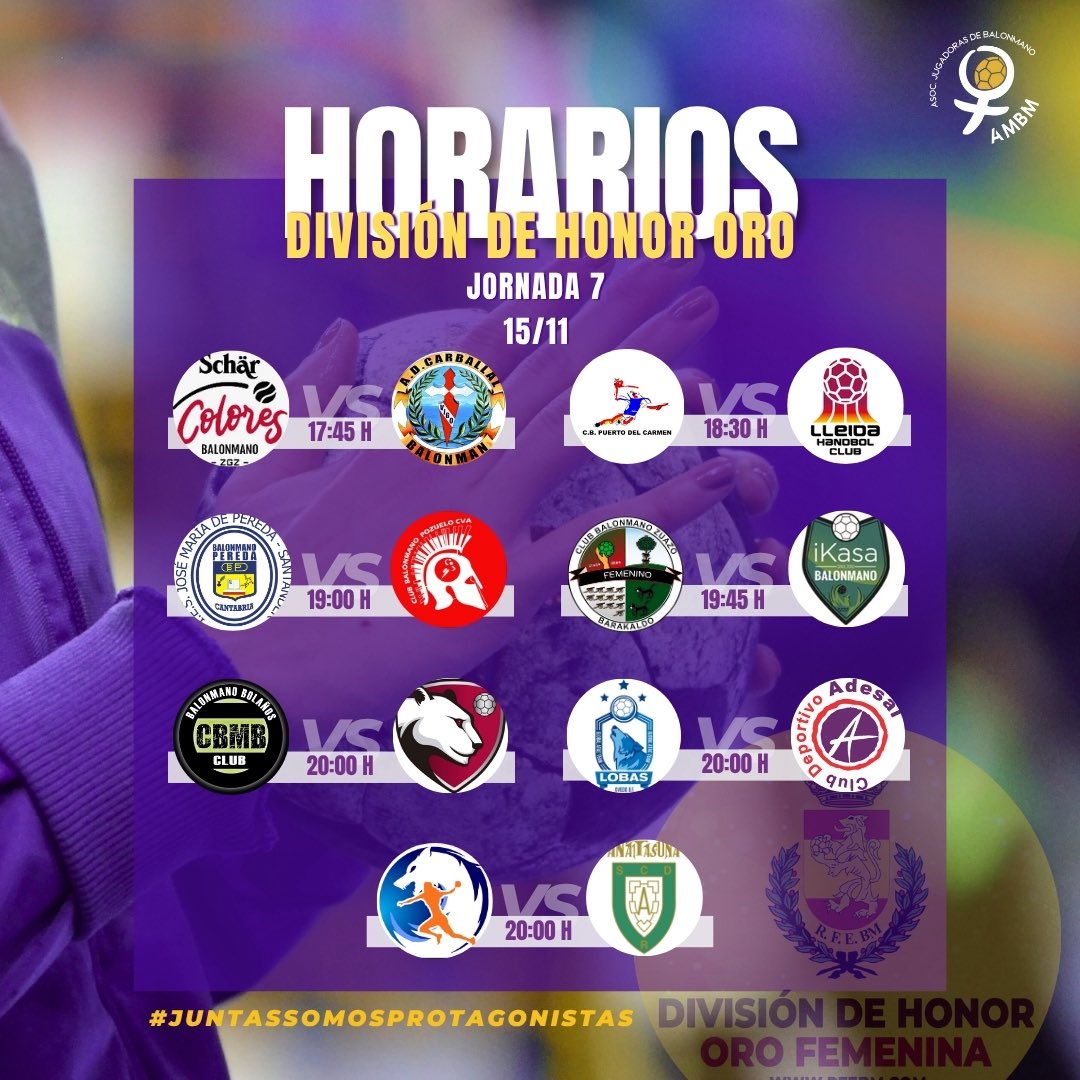 📅 HORARIOS 💛

💪🏽 Aquí están los horarios de la jornada!!

¡A disfrutar del mejor balonmano! 

💜 #JuntasSomosProtagonistas