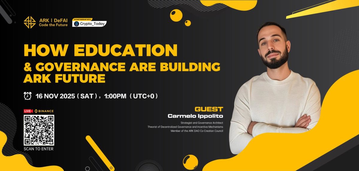 ark_defai's tweet image. 🚀 ARK AMA: How Education &amp;amp; Governance are Building ARK Future

How do we build a civilization that&apos;s truly decentralized?
It takes two things: Educated Citizens &amp;amp; Intelligent Tools.
Join @Carmelo_IP tomorrow to discuss our #1 priority and the future of AI ecosystem.
🗓️ Date: Nov…