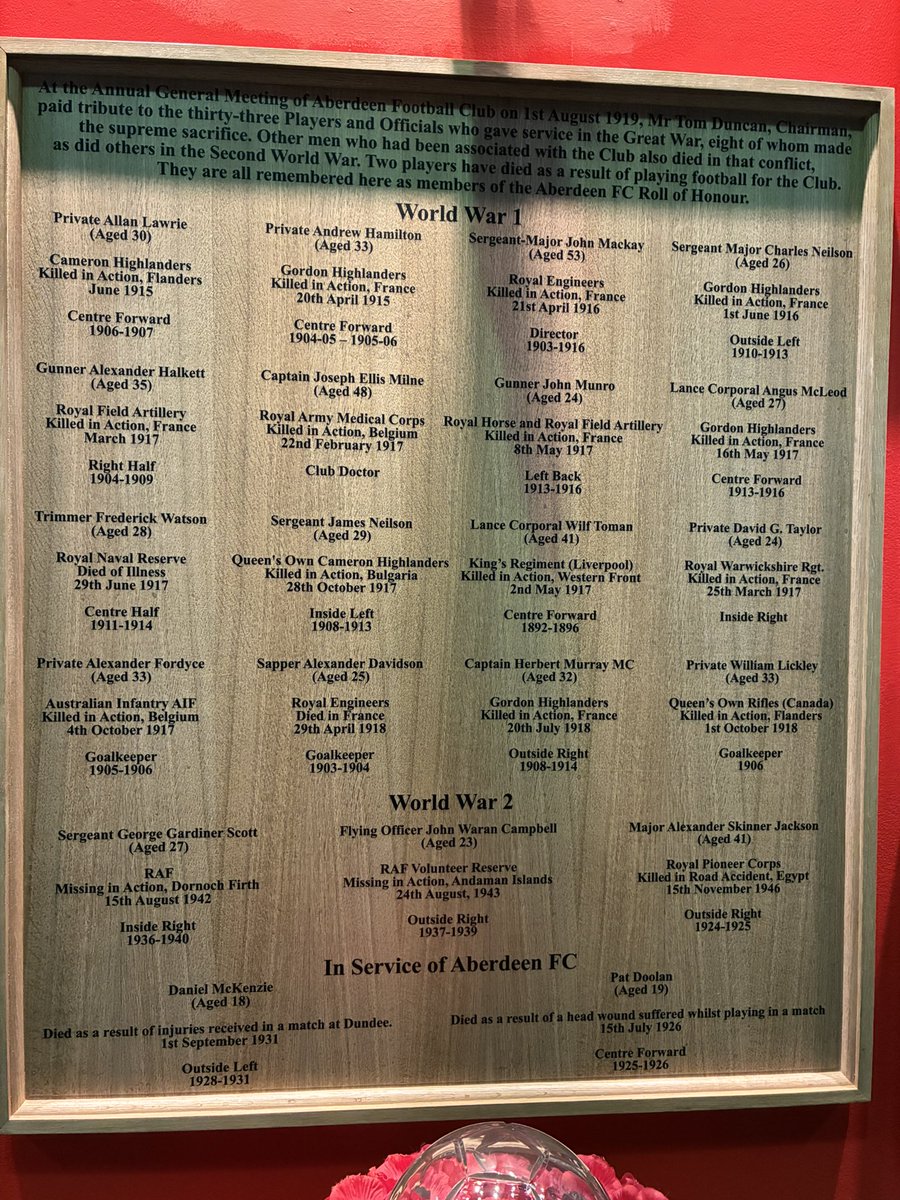 Aberdeen FC Heritage Trust Armistice Commemoration. It was a solemn privilege to read out the Role of Honour of Aberdeen FC players, employees and directors who gave the ultimate sacrifice that we may Stand Free. Lest We Forget.
