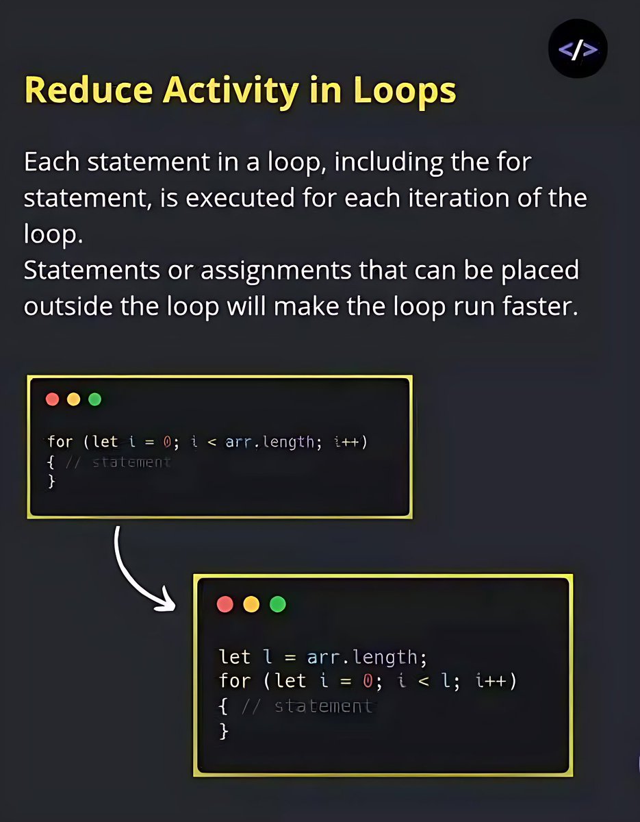 11xcoder's tweet image. Level Up Your Vanilla JS Skills! 🚀

Stop making rookie mistakes and start writing JavaScript that&apos;s fast, clean, and scalable. This quick guide covers performance tricks and modern coding standards 

#webperformance #javascript #codingtips #developerlife #jsdeveloper