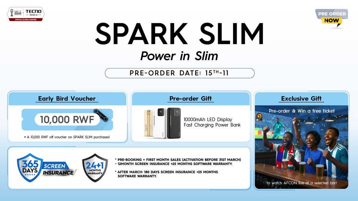TECNOMobileRW's tweet image. Click here wap-crm.tecno.com/webApp/activit… / check in bio and you can visit our website or your nearest TECNO Shop to order yours.  #SlimmestPhone #sparkslim #SparkleAndShine #sparkseries