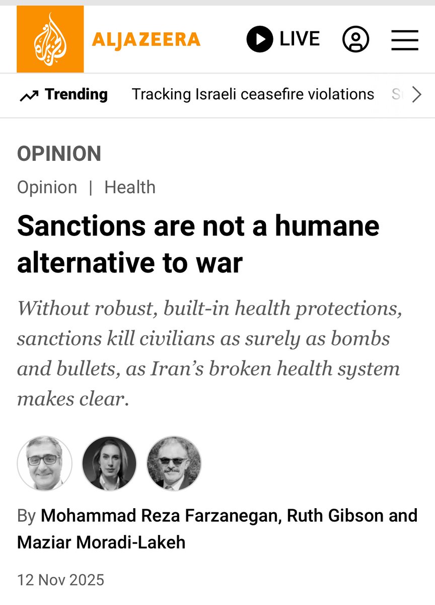 Technical compliance was monitored, yet the suffering of ordinary Iranians was left unrecorded. This reflects a wider pattern in sanctions policy, where the political objective takes precedence over human cost.
tinyurl.com/bddm2z58

#Iran #Sanctions <a href="/AJEnglish/">Al Jazeera English</a>