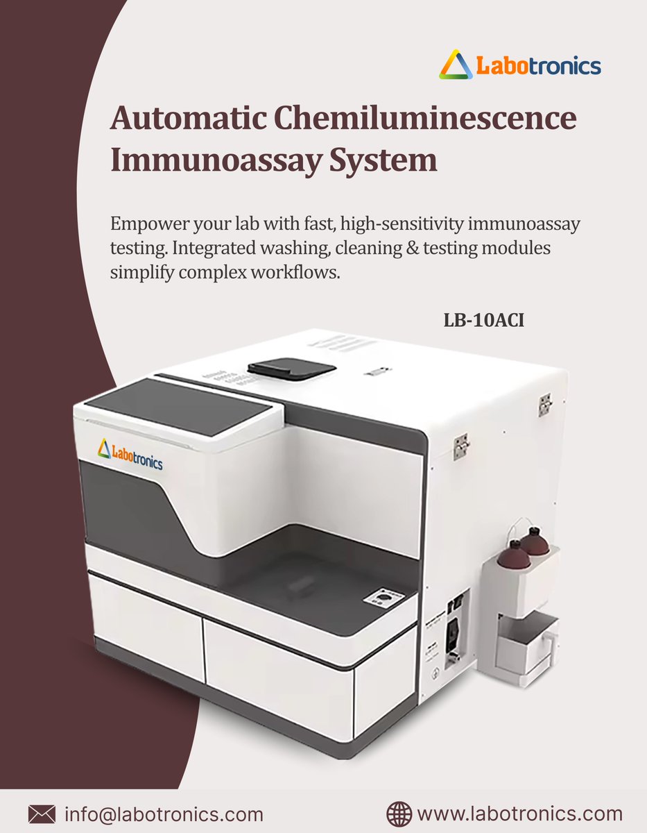 Labotronics's tweet image. High-sensitivity testing with integrated washing, cleaning &amp;amp; testing modules for streamlined workflows.

info@labotronics.com
labotronics.com/automatic-chem…

#labotronics #chemiluminescence #immunoassay #laboratoryequipment