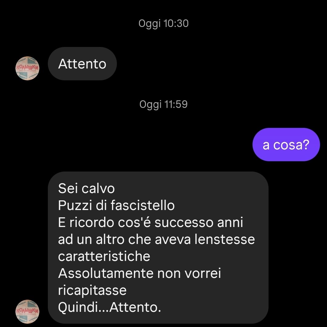 In seguito al mio video di ieri i soliti democratici procedono a minacce. Sono talmente ridicoli che ignorano il fatto che il 25 Aprile fossi in piazza a cantare Bella Ciao. Per loro o sei comunista o sei fascista, capre ignoranti.