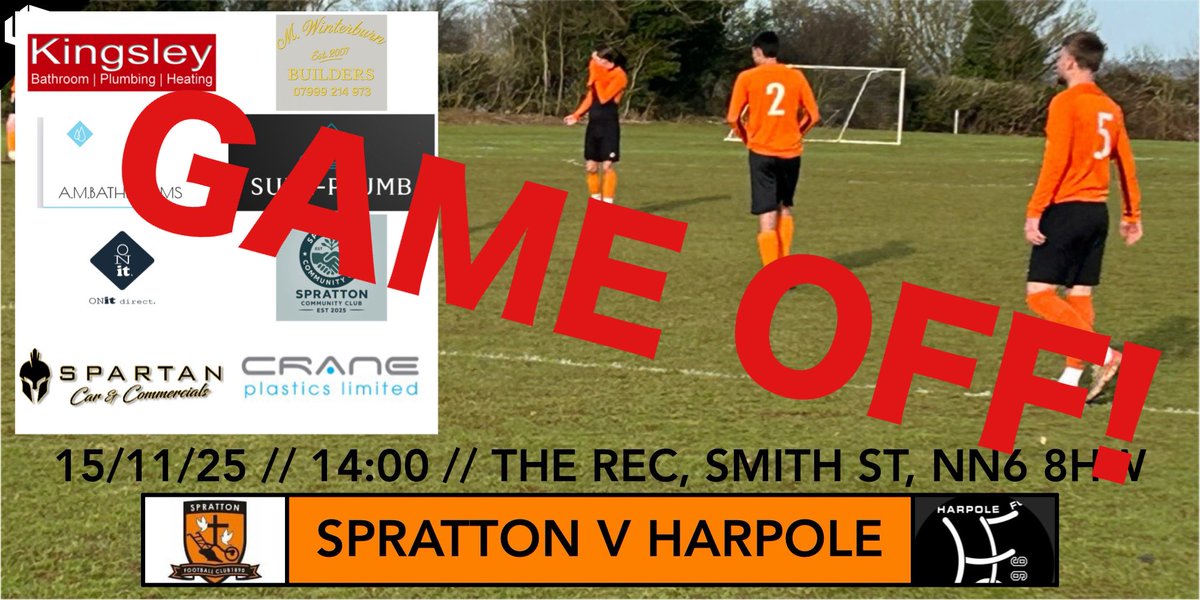 GAME OFF!

Decision has been made that in light of the recent weather, the pitch isn’t going to be suitable to host the game today, so best for everyone that today’s match is abandoned