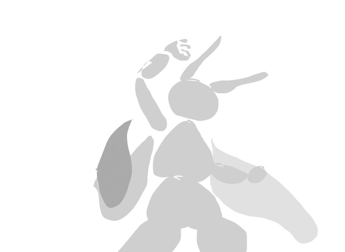 ラビちゃんのバトルシーン進捗ラフです。
例の面で捉えてラフを作るやり方を実践してみました。
面のアタリはまだまだうまく作れてないんですが、
素早くイメージが作れてポーズのバランスも整いやすくなってのでとても良い描き方ですね。 