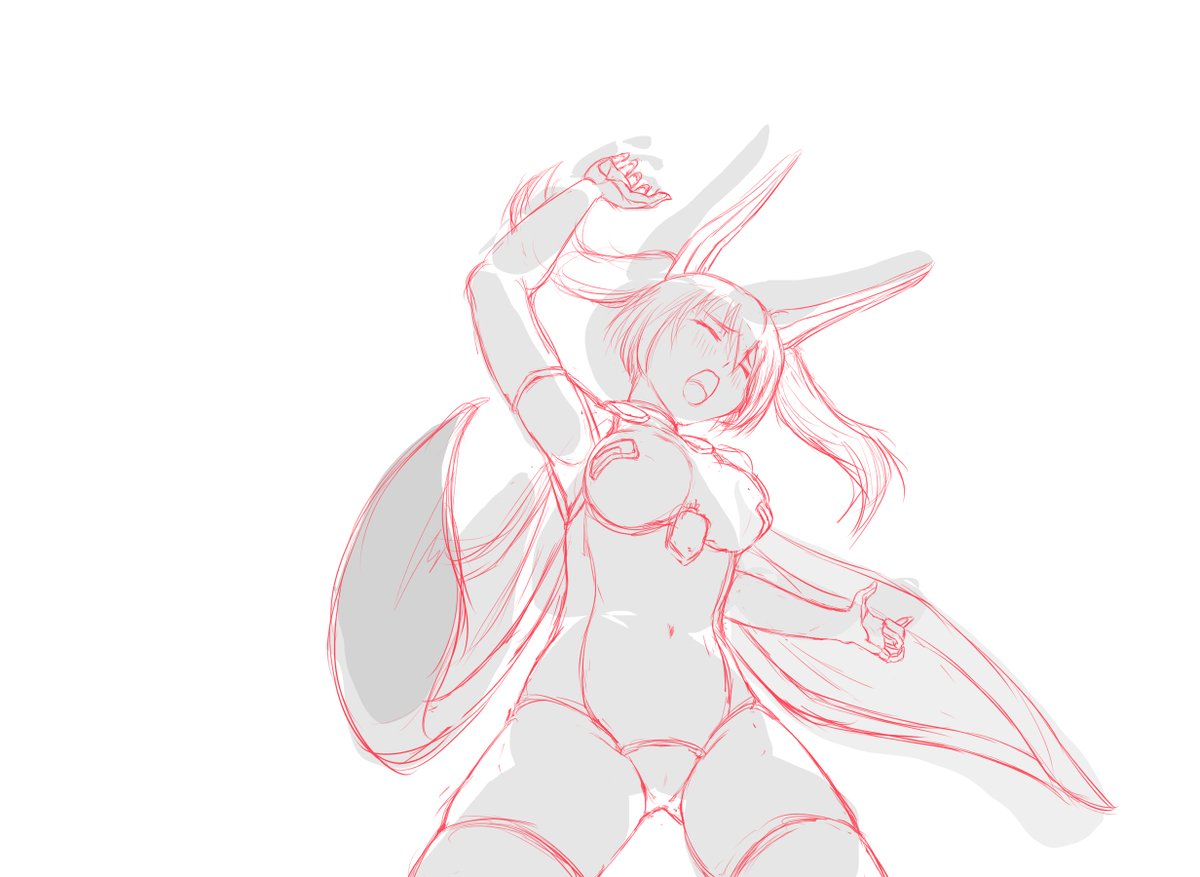 ラビちゃんのバトルシーン進捗ラフです。
例の面で捉えてラフを作るやり方を実践してみました。
面のアタリはまだまだうまく作れてないんですが、
素早くイメージが作れてポーズのバランスも整いやすくなってのでとても良い描き方ですね。 