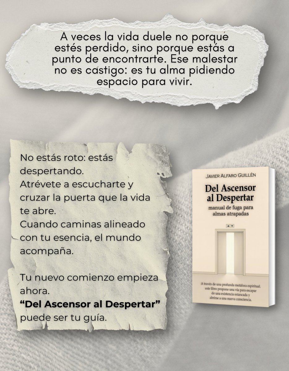 javieralfarogui's tweet image. A veces duele no porque estés perdido, sino porque estás por encontrarte No es castigo: es tu alma pidiendo espacio No estás roto, estás despertando. Atrévete a cruzar la puerta Tu nuevo comienzo empieza ahora con tu guía...

#DelAscensorAlDespertar #DespertarInterior  #autoayuda