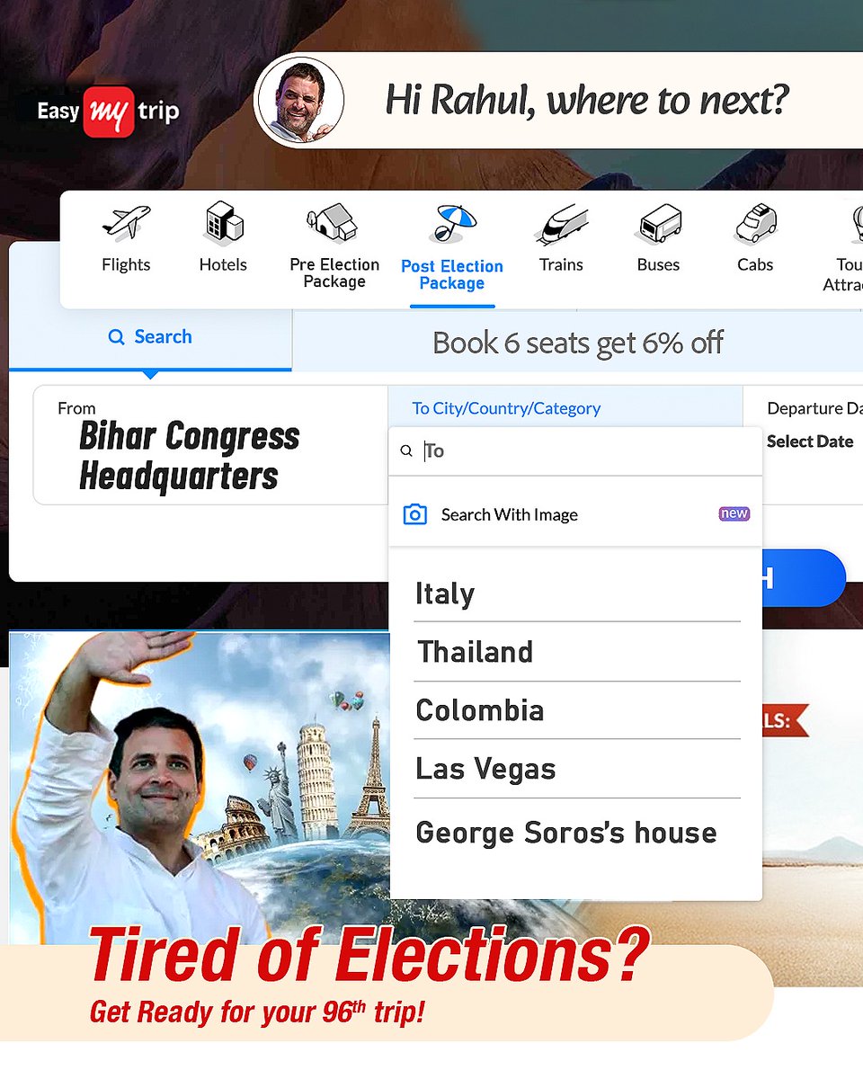 BJP4TamilNadu's tweet image. Help confused @RahulGandhi pick his next trip! Please comment