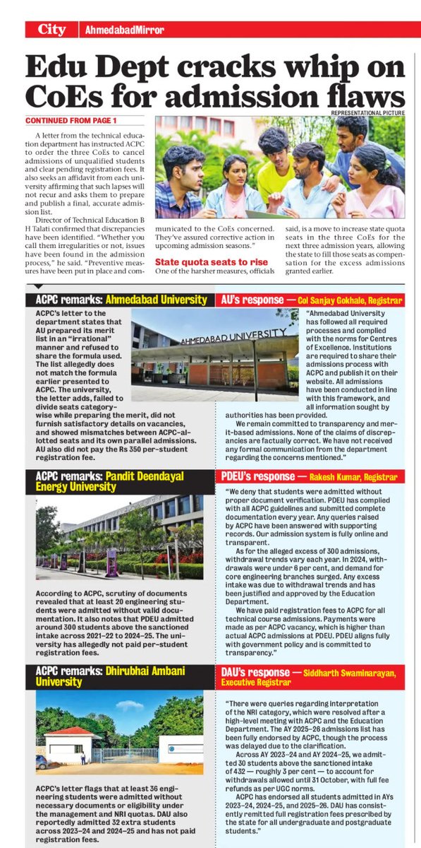 drmanishdoshi's tweet image. #PDEU #DAU #AU में ओवर-इंटेक एडमिशन एक गंभीर घोटाले जैसी स्थिति है 
इंटेक क्षमता से कहीं ज्यादा प्रवेश देकर नियमों की खुली धज्जियाँ उड़ाई गईं।
ये क्या पारदर्शिता है?
यह शिक्षा नहीं—अव्यवस्था, मनमानी और जवाबदेही की विफलता है।
⁦@CMOGuj⁩ को तुरंत जांच कर जवाब देना चाहिए।