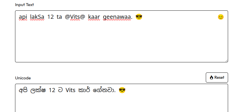 unicodesinhala's tweet photo. @ ...... @ 

සිංහල වචන අතර English වචන ලියන්න, ඔබට නැවත  ටයිප් කිරීමට අවශ්‍ය නැත.

ඒ සදහා ඔබට @   @ භාවිතා කල හැ��. 

අපගේ යුන්කේත පරිවර්තකය උත්සහ කරන්න.
https://t.co/AzAcUSMbPQ

#unicode #SriLanka #Sinhala https://t.co/8pu04P99eU