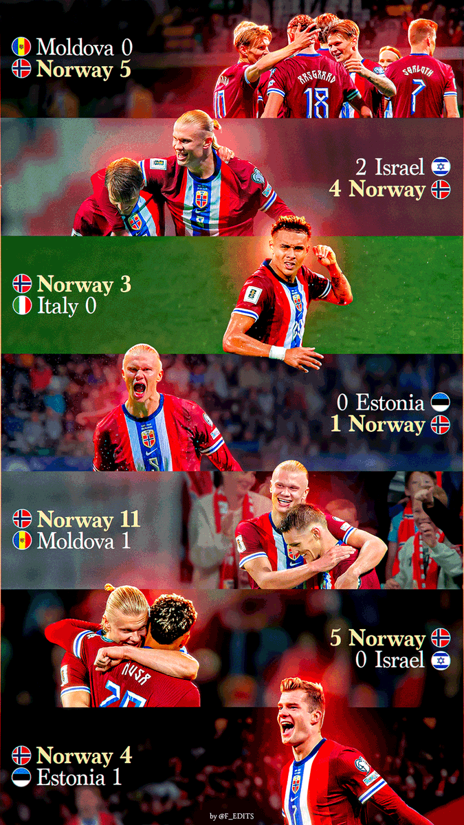 F_Edits's tweet image. Norway in the World Cup qualifiers:
7 games, 7 wins, 33 goals
