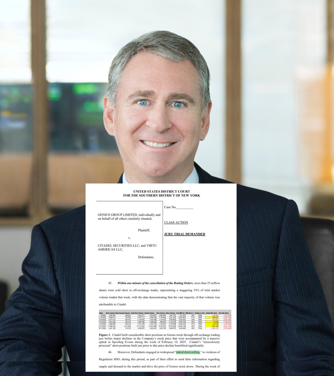 xMarketNews's tweet image. BREAKING🚨THE PLOT THICKENS

GENIUS GROUP TO TAKE ACTION AGAINST ROBINHOOD, FIDELITY, AND MORE BROKERS THAT TOOK AWAY THE BUY BUTTON $GNS

Yesterday, the company filed a lawsuit against Ken Griffins Citadel for Naked Shorting..

$AMC &amp;amp; $GME pay attention ⬇️