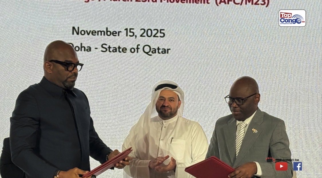 TopCongo's tweet image. Signature accord entre gouvernement et AFC/M23 à  Doha.
Sous médiation qatarie, ont été arrêtées les grandes lignes qui consacreront notamment l’arrêt des combats à compléter par une dizaines de protocoles (cessez-le-feu, libération prisonniers, etc…