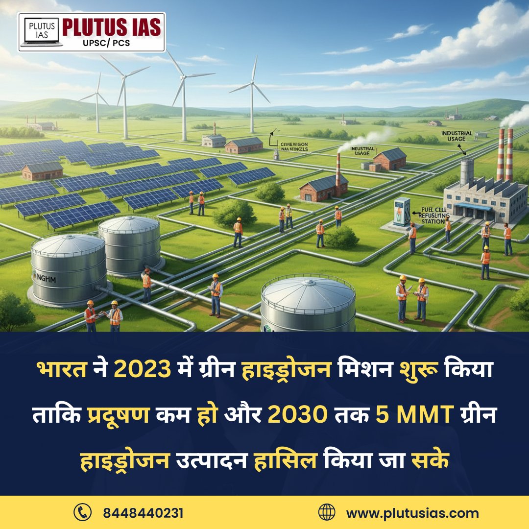 ias_plutus's tweet image. भारत का ग्रीन हाइड्रोजन मिशन (NGHM) देश को स्वच्छ और सतत ऊर्जा की दिशा में आगे बढ़ा रहा है 🌱⚡
सौर और पवन ऊर्जा से हाइड्रोजन उत्पादन, भंडारण और उपयोग से प्रदूषण कम और ऊर्जा सुरक्षा बढ़ रही है।

#GreenHydrogenMission #NGHM #PlutusIAS #UPSCPreparation #CurrentAffairs