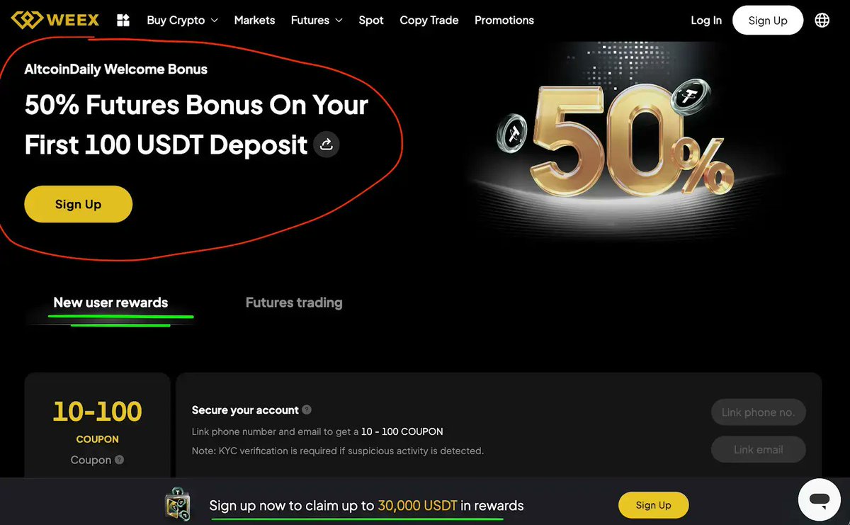 AltcoinDaily's tweet image. If you've been shorting, you've been winning.

Trade crypto and make more money!!

🔴 50% deposit bonus on first $100
🟡 + $30k additional rewards: 

Create an account 👇
&amp;gt;&amp;gt; weex.com/events/welcome…