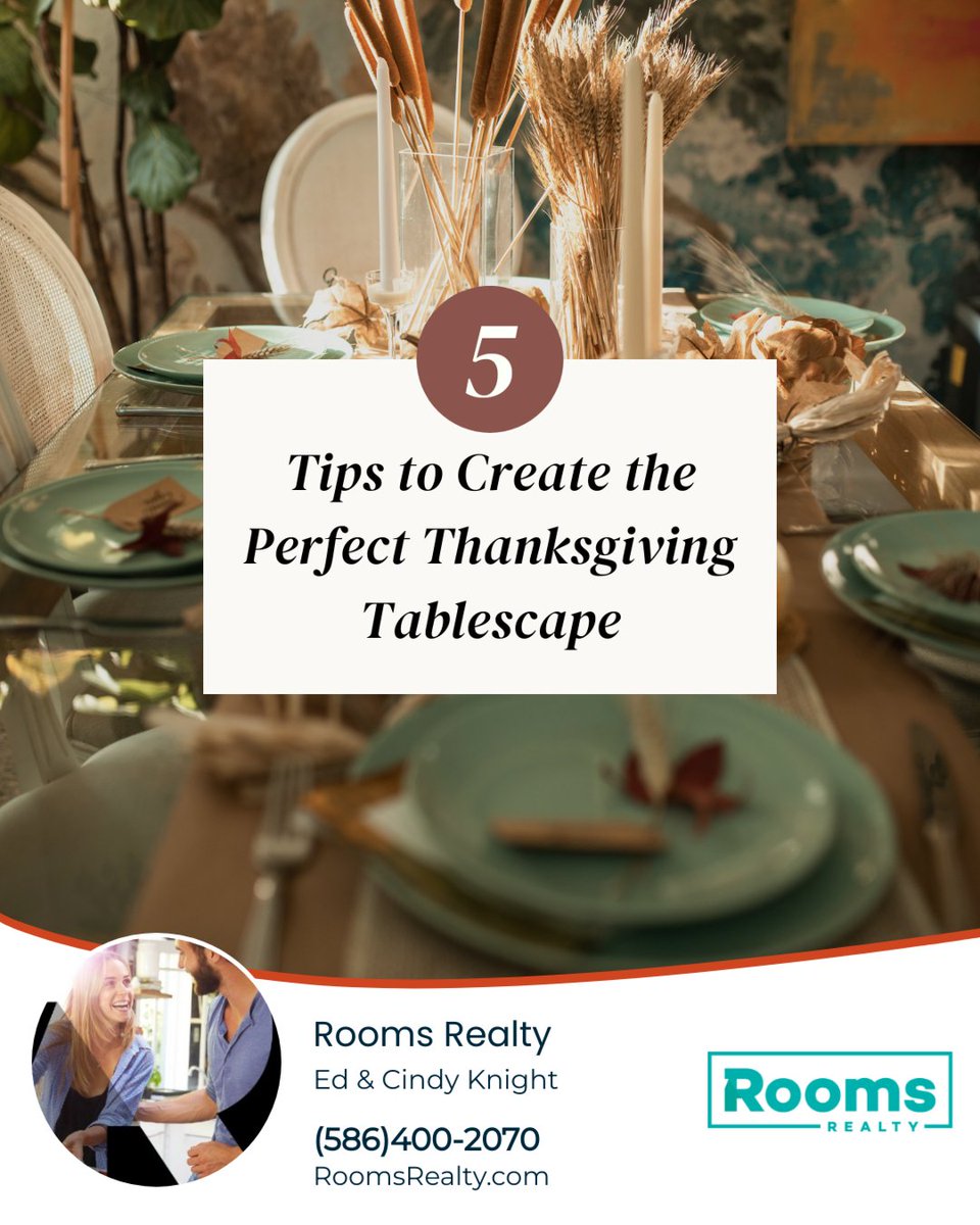 RoomsRealty's tweet photo. Hosting Thanksgiving this year? Here are 5 simple table styling tips to make your gathering feel extra special (without breaking the bank):

✨ Layer your linens
✨ Mix and match
✨ Go natural
✨ Candlelight matters
✨ Personal touches

#realestate, #homesforsale, https://t.co/QbMdJdltc6