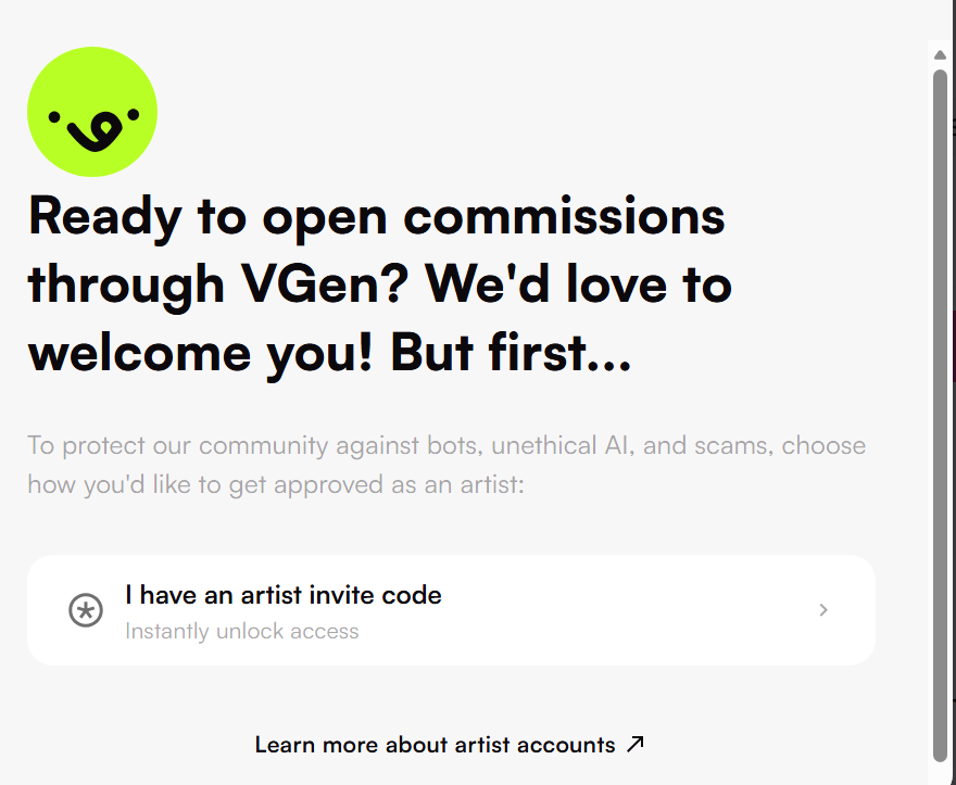 Hi everyone, I am trying to unlock artist access on Vgen to open commissions, however, I need an invite code
I am going to need your help #VGenCode