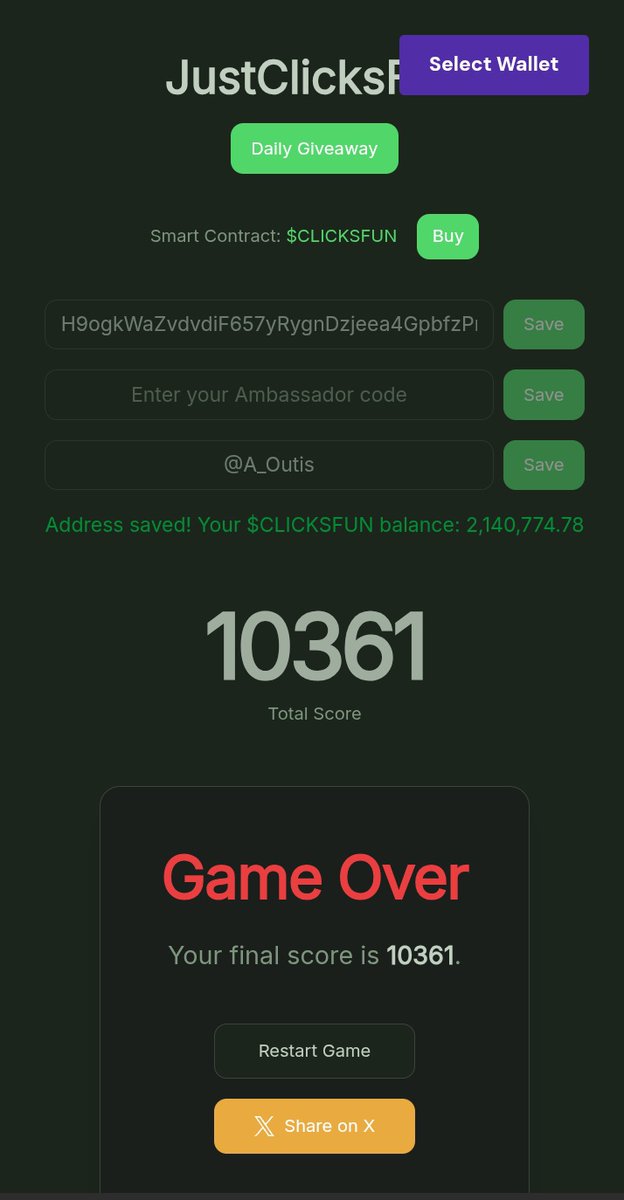 A_Outis's tweet image. I scored 10361 points in justclicks.fun ! 🟢
Can you beat me? 😎

2.1M $CLICKSFUN  was the highest i could get sadly 🫤😔

#JustProjectsFun #JustFun #JustClicksFun #ClicksFun #Memecoin #Crypto #PumpFun #Solana #REWARDS15112025 #HOLDERSCLICKSFUN justclicks.fun/api/og?score=1…