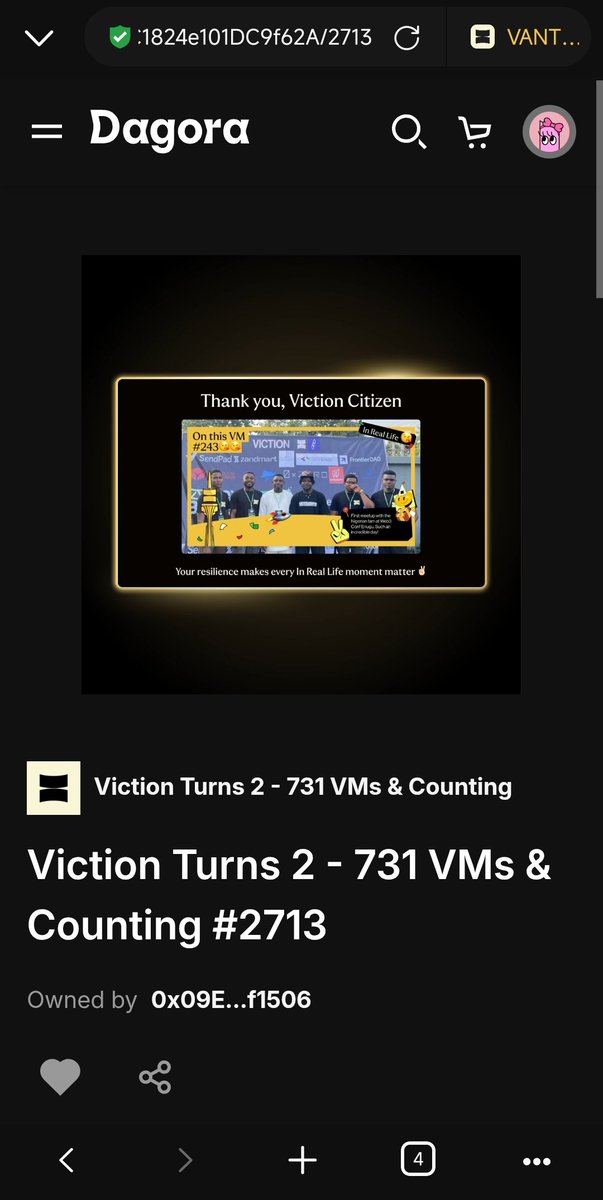 ramiqius's tweet image. Finally i make it 
complete all 4 
🧱 Foundation 
🌱 Ecosystem 
💫 Community
 🌍 IRL

So you guys just need viction  (gassfee) to mint NFT on Dagora, and thats random guys. 
@VictionEco @BuildOnViction

0x09EA31138375D597751884b35E1e205d802f1506 

 #731VMsNFT #VictionTurns2