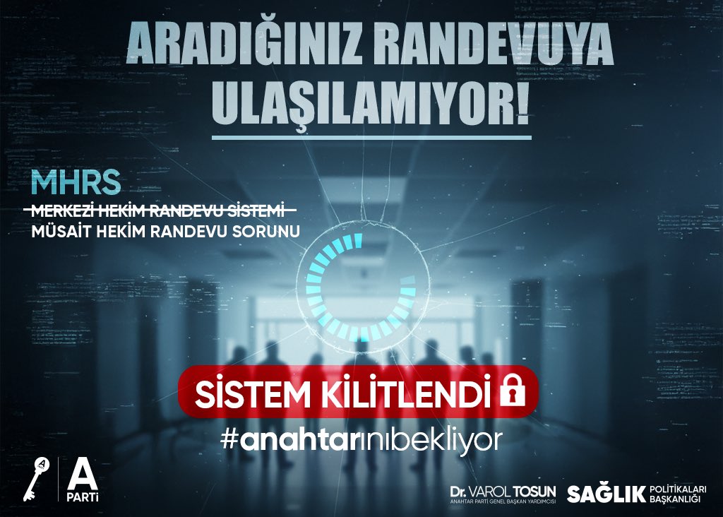 ARADIĞINIZ RANDEVUYA ULAŞILAMIYOR.!
Sistem kilit, ANAHTAR hazır.

Merkezi Hekim Randevu Sistemi (MHRS), bugün milyonlarca vatandaş için sağlık hizmetine erişimin önündeki en büyük engellerden biri haline gelmiştir.

Birçok branşta randevular 15–30 gün sonrasına sarkmakta, bazı