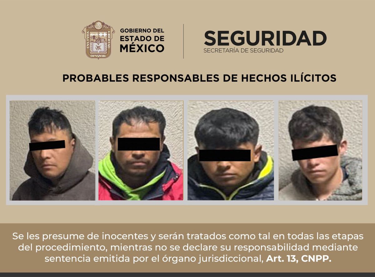 SS_Edomex's tweet image. En el municipio de 📍#Texcoco, personal de esta dependencia y de la Policía Municipal detuvieron a cuatro posibles responsables de los delitos de secuestro exprés y robo a transporte de carga.