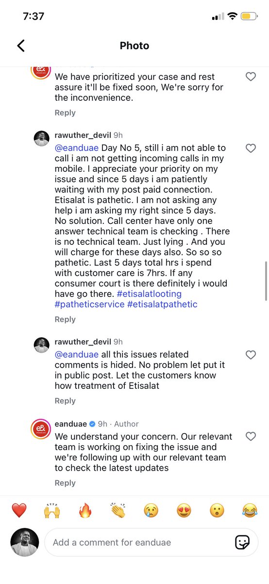 rawuther_devil's tweet photo. @eAndUAE Since 5 days i cant make call i cant receive calls. Still not solved. #shameful #patheticcustomerservice https://t.co/1kdBqHR8uh