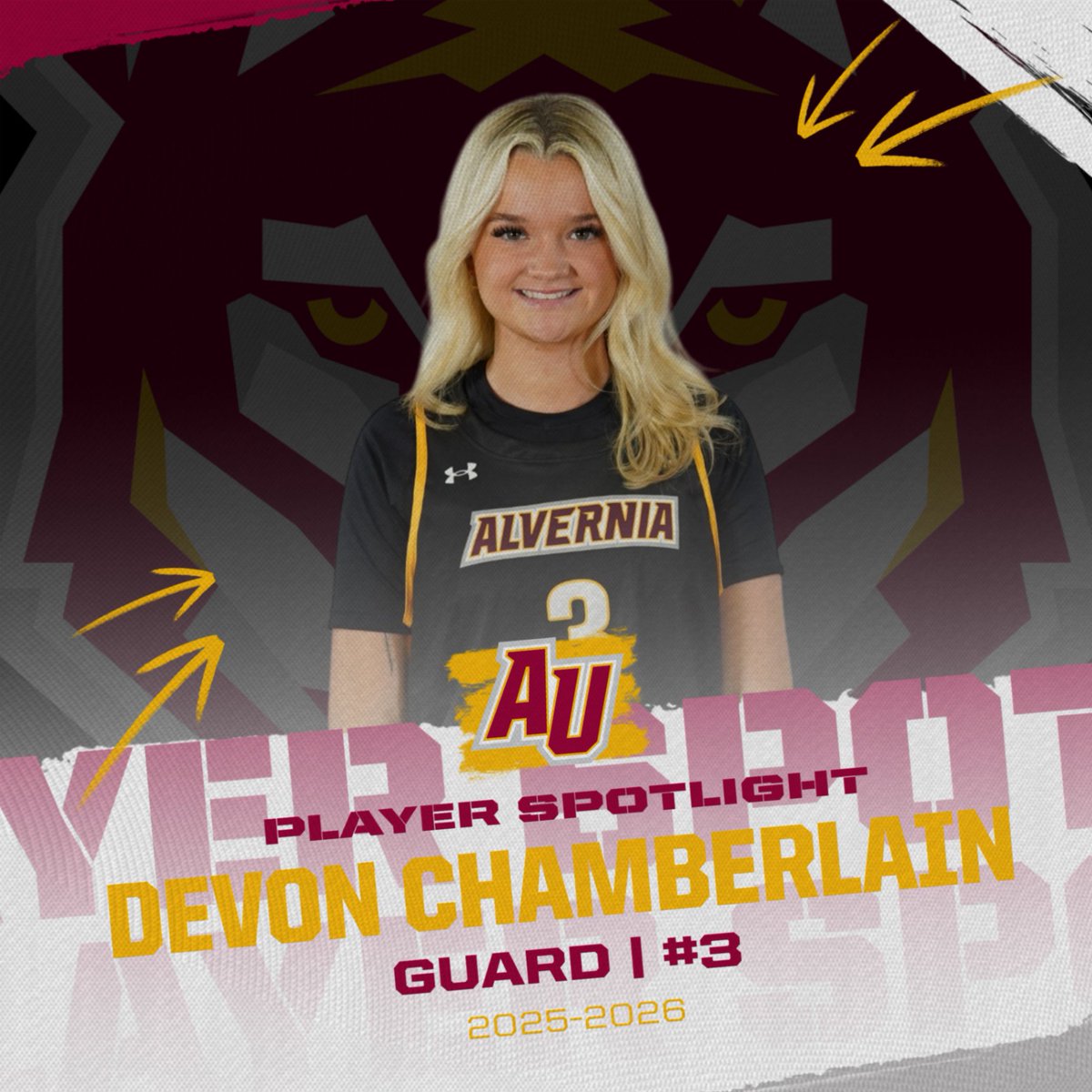 It's time to introduce your Alvernia University Women's Basketball Team. Meet First Year #3 Devon Chamberlain.  Devon is a 5'3 Guard from Spring-Ford High School in Schwenksville, Pa and is majoring in Nursing. #auwbb #goldenwolves #earsup