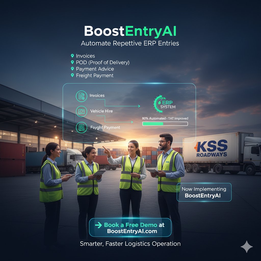 sksenthil2k's tweet image. Back-Office Delays Slowing Your Logistics Operation? High Manual Costs Are Eating Your Profit. #LogisticsAutomation #ERPAutomation #BackOfficeAutomation  
#SupplyChainManagement #TransportIndustry #LogisticsIndia  
#DigitalLogistics #WorkflowAutomation #AIForLogistics…