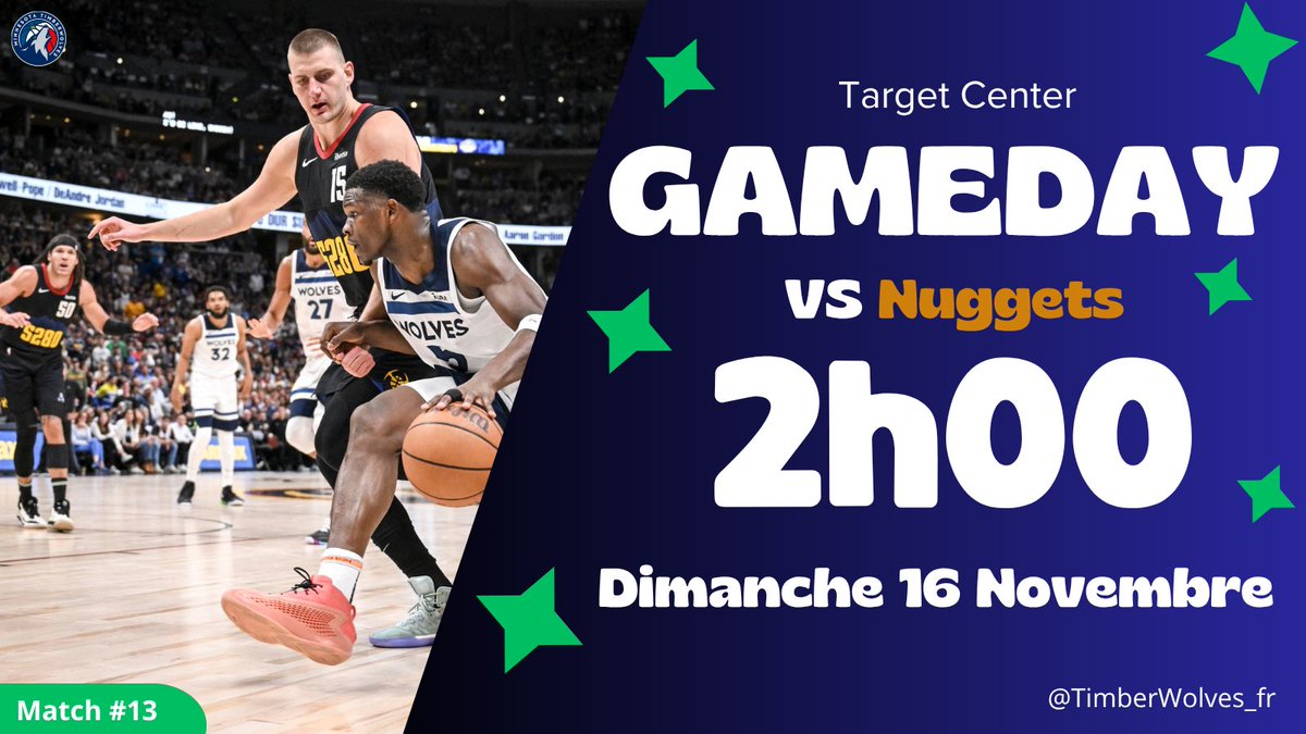 TimberWolves_fr's tweet image. GAMEDAY ‼️

Fini les bêtises, les Wolves affrontent un vrai contender avec un bilan positif et en plus ce sont plus ou moins nos rivaux. 

Jokić est encore incertain pour ce soir à cause d’une douleur au poignet, on espère quand même qu’il sera là pour le spectacle.