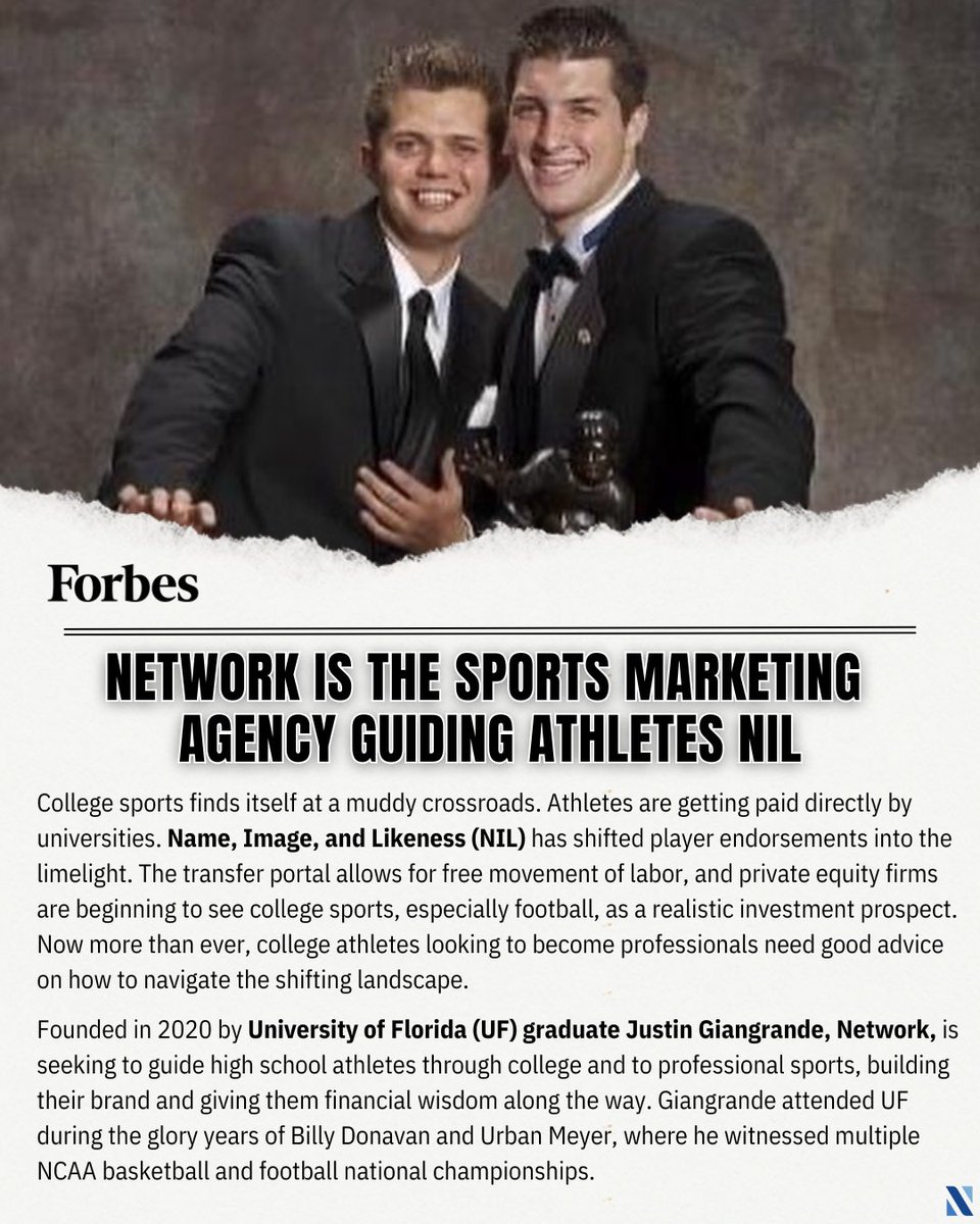 TheNetworkAdvsr's tweet image. In a brand new feature article for @forbes, NETWORK is highlighted as “The Sports Marketing Agency Guiding Athletes NIL”, crediting our Founder and CEO, Justin J. Giangrande as an innovator in the NIL landscape. @JGnetworkCEO 

Read the full article:
forbes.com/sites/vitascar…