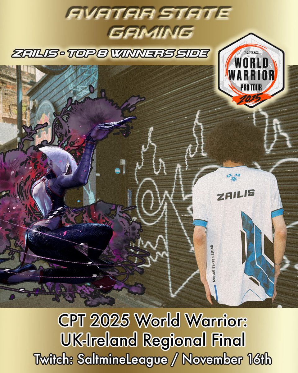 🔥 Our warrior is ready. Catch <a href="/ASGesportsHQ/">ASG Esports</a> <a href="/ZaiLis_/">ASG | ZaiLis</a> at World Warrior for SF6 this Sunday, Nov 16th. Let’s show the world what we’re made of.

#AvatarStateGaming #ASGEsports #StreetFighter6 #SF6 #Capcom #CapcomCup #WorldWarrior #ZaiLis #AKI