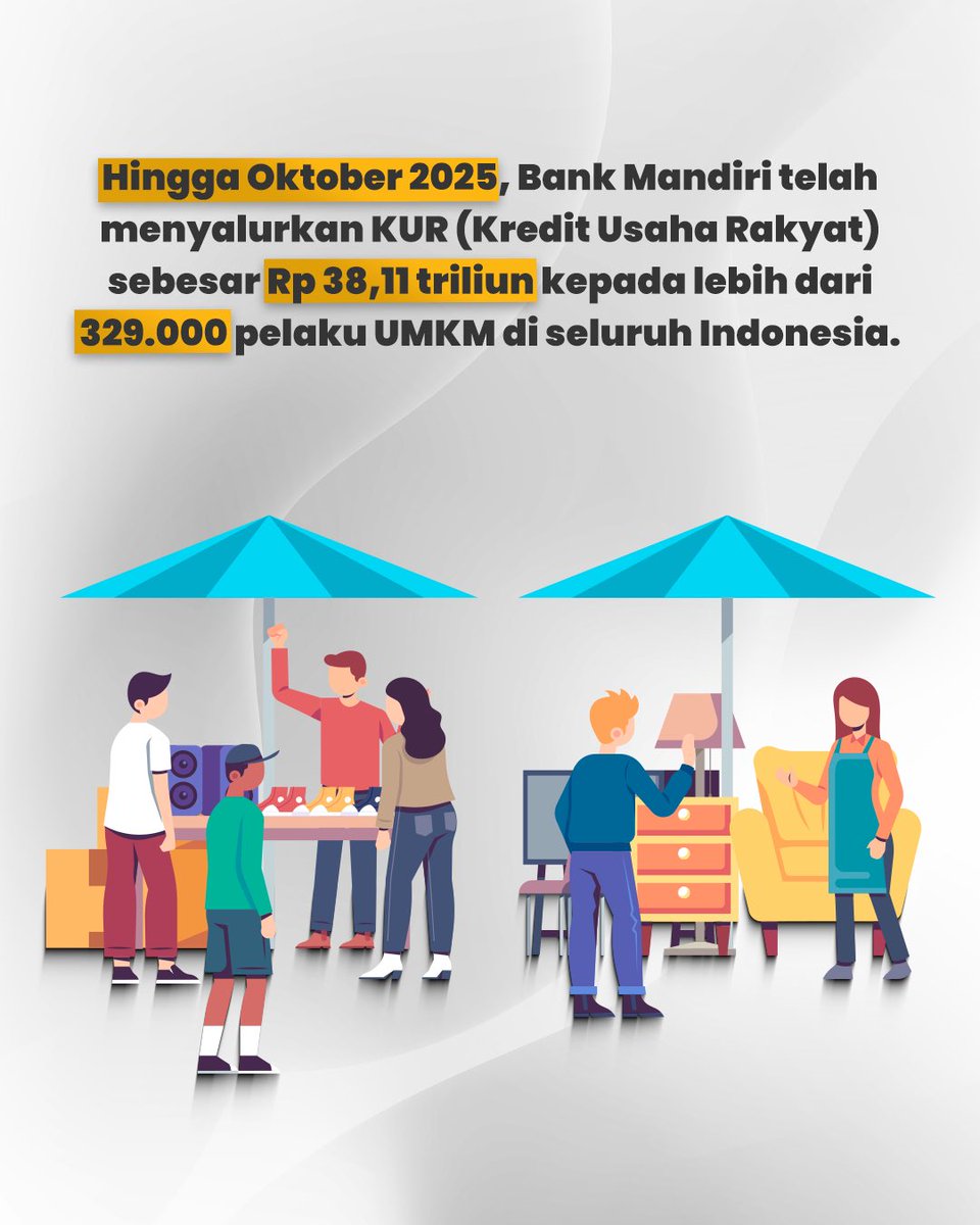 Jebegituloh's tweet image. Capaian KUR Bank Mandiri yang menyentuh Rp38,11 triliun menunjukkan konsistensi penyaluran modal kerja bagi pelaku UMKM di seluruh Indonesia. #bankmandiri