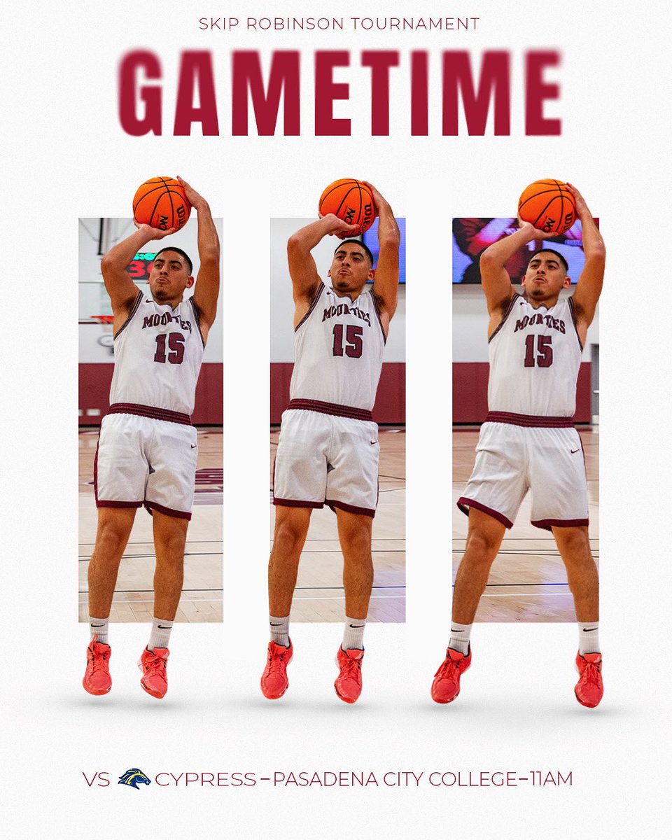 Mounties vs Cypress
📍 Pasadena City College
⏰ 11AM

Let’s chase another tournament W 🐻⚡️
#GoMounties #MTSACMBB #MountiePride #CollegeHoops #SkipRobinsonClassic