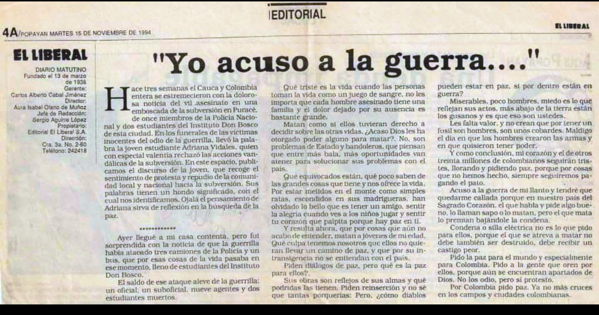 Tenía 14 años cuando escribí esto y hoy siento el mismo dolor y la misma rabia. Qué nos pasa como sociedad? la soberbia, el odio y la falta de empatía nos impide avanzar para construir la ruta de la Paz y las Oportunidades en el #Cauca <a href="/temisortega/">Temistocles Ortega</a> <a href="/1oscarcampo/">Oscar Campo</a> <a href="/jsanchezcristo/">Julio Sánchez Cristo</a>