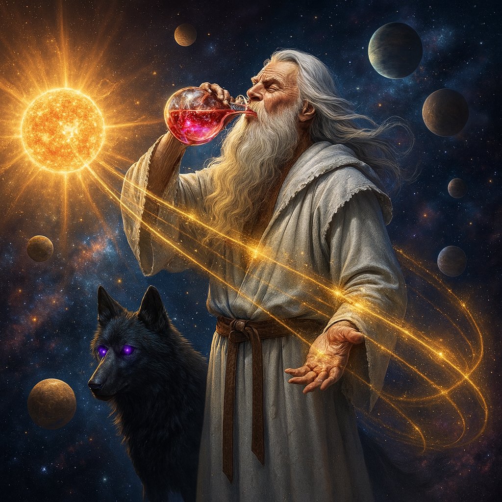 0xAldus's tweet image. Aldus drinks the crimson elixir as cosmic energies ignite around him and his onyx wolf, Nyxveil!
Inspired by @ForgottenRunes @RuniverseGame 

Lore - looore.com/card/ARCHMUGUS…

#ForgottenRuniverse #RuniverseGame #FRWC