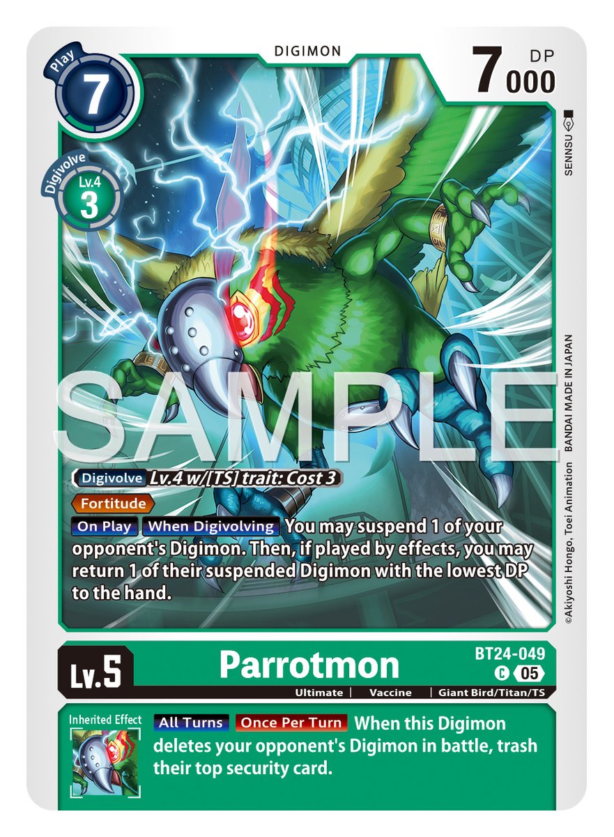 Card Reveals] Hello Digimon Tamers! Today's card is [BT24-049 Parrotmon]!  BOOSTER #TIMESTRANGER [BT-24] In stores January, 2026!  https://t.co/nHBLzG13S1 #DigimonCardGame #DigimonTCG #Digimon