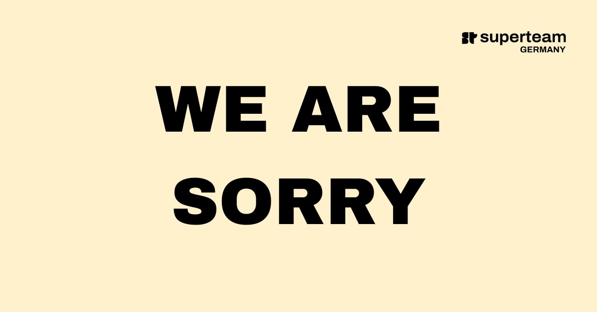 SuperteamDE's tweet image. OFFICIAL APOLOGY STATEMENT

It pains us to say this, but the community deserves the truth.

Within the last past months a lot of things have happened and we owe you - the community - a proper apology.

With a heavy heart we must say that we are so sorry for ..

.. bull posting…