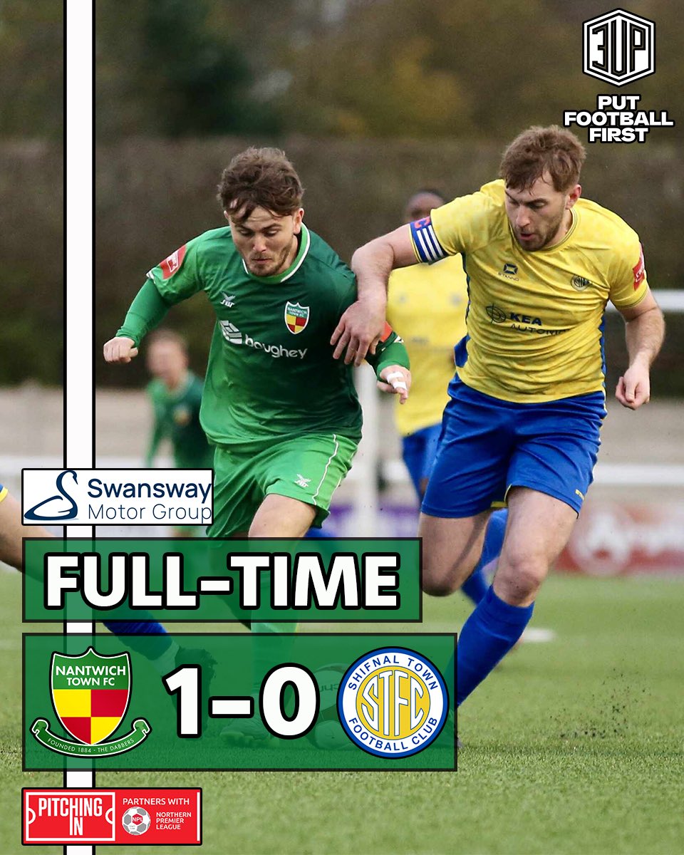 TheDabbers's tweet image. FULL-TIME: Nantwich Town 1-0 Shifnal Town.

With the last kick of the game, Byron Moore wins it for Nantwich! 

#UpTheDabbers💚