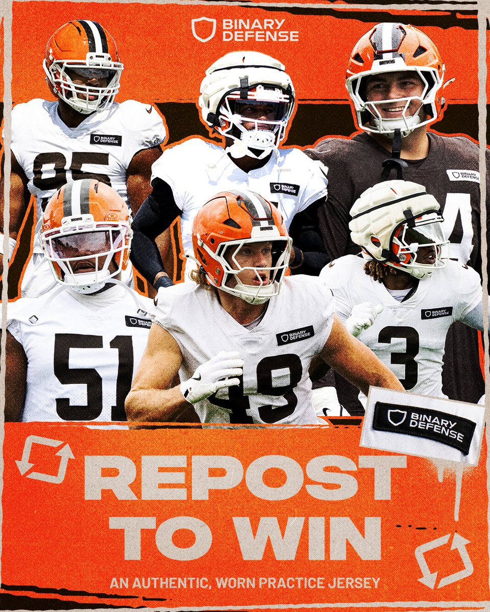 Browns's tweet image. We&apos;re giving one lucky winner a piece of the action with an authentic practice jersey! Just hit us with a repost for your chance to win 🔁

@Binary_Defense | #DawgPound