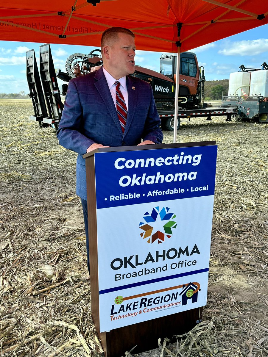 OK_Broadband's tweet image. The office was in Wagoner County near the town of Okay, celebrating the launch of a $1.5 million broadband expansion project.

Lake Region Technology and Communications will be connecting local homes and businesses via fiber optic technology.